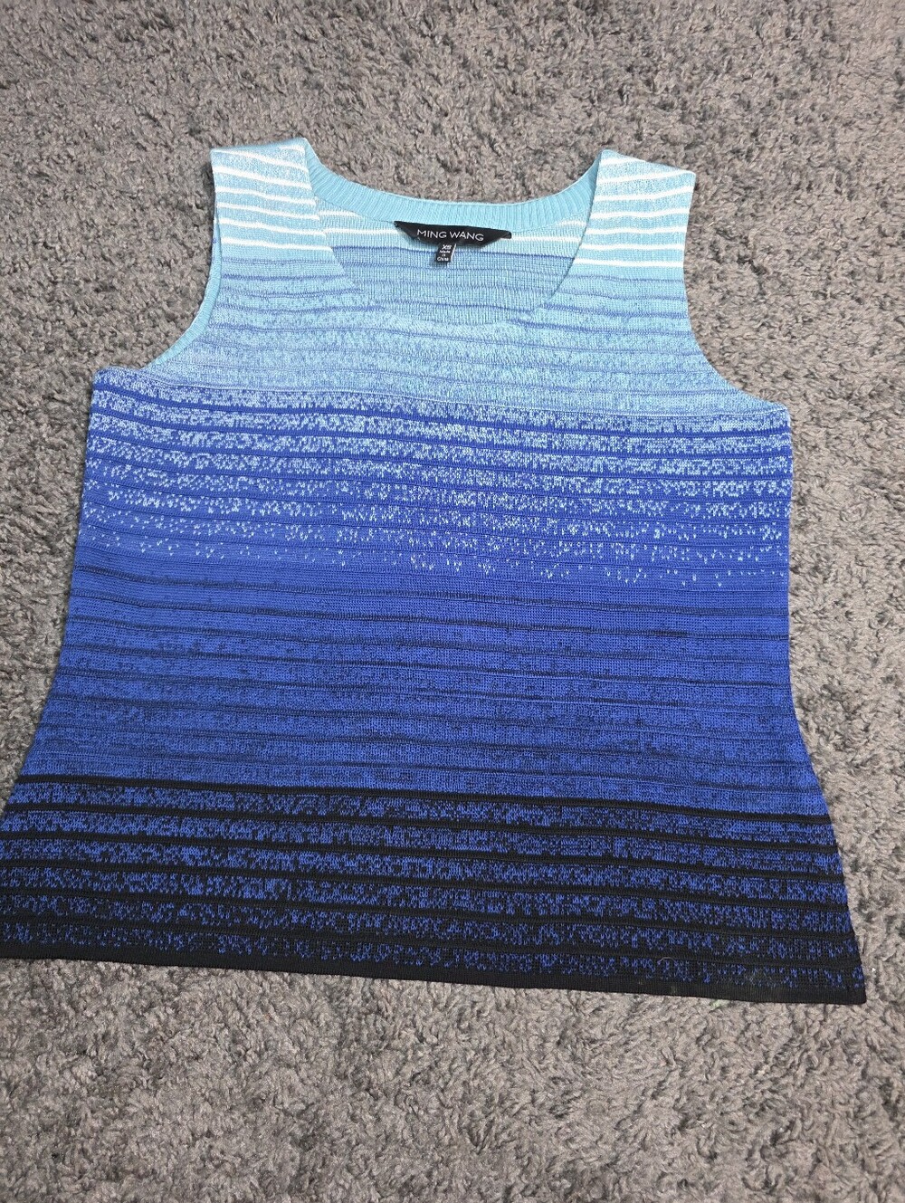Ming Wang Womens Acrylic Sleeveless Striped Knit Tank Top Blue/Black Size XS